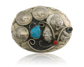 Navajo Belt Buckle .999 Nickel Buffalo Gemstone Signed W.O.W. 2.35x3.0 in C.80's