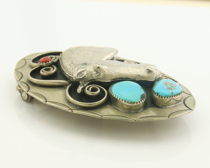 Navajo Belt Buckle .999 Nickel Gemstone Horse Head Handmade 2.5 x 3.5 in C.80's