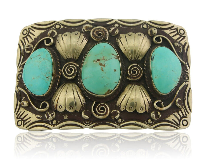 Navajo Belt Buckle .999 Nickel Handmade Artist Signed IJC 2.0x3.0 in C.1980's