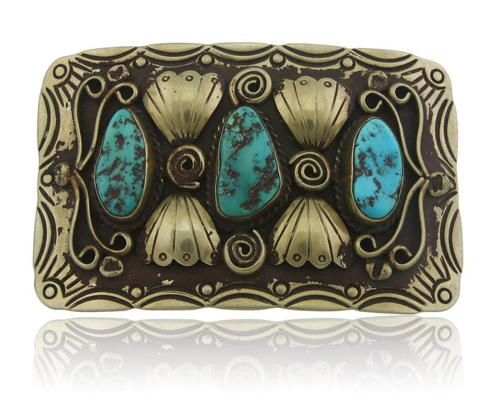 Navajo Belt Buckle .999 Nickel Handmade Artist Signed IJC 2.0x3.0 in C.1980's