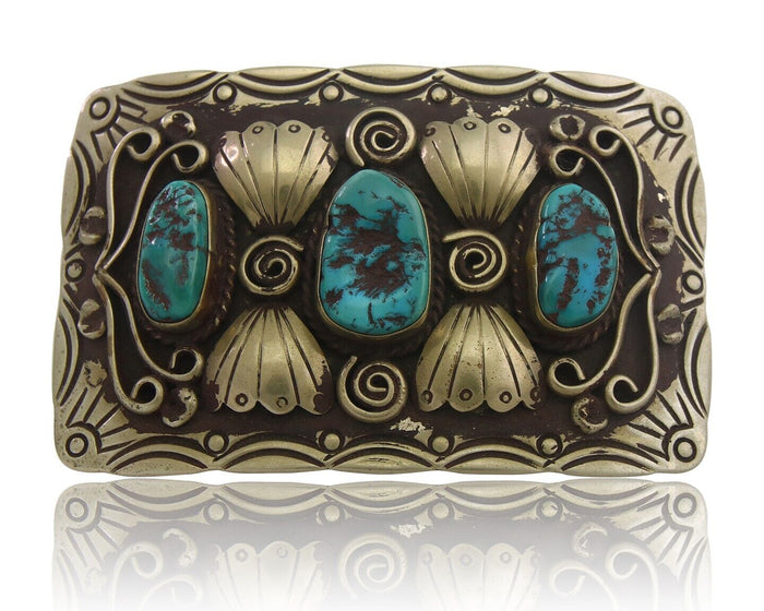 Navajo Belt Buckle .999 Nickel Handmade Artist Signed IJC 2.0x3.0 in C.1980's