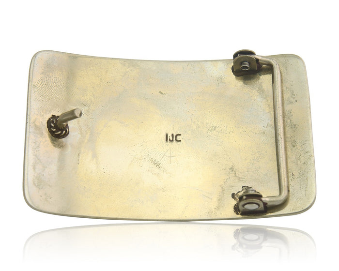 Navajo Belt Buckle .999 Nickel Handmade Artist Signed IJC 2.0x3.0 in C.1980's