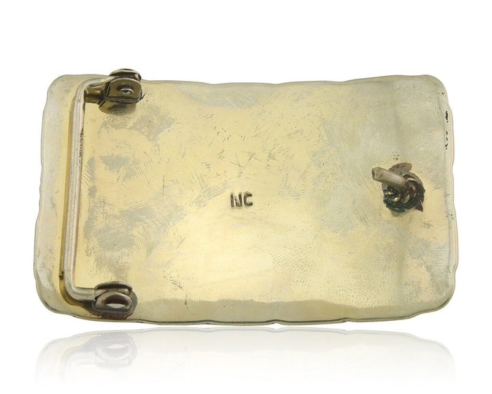 Navajo Belt Buckle .999 Nickel Handmade Artist Signed IJC 2.0x3.0 in C.1980's