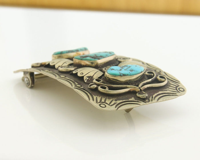 Navajo Belt Buckle .999 Nickel Handmade Artist Signed IJC 2.0x3.0 in C.1980's
