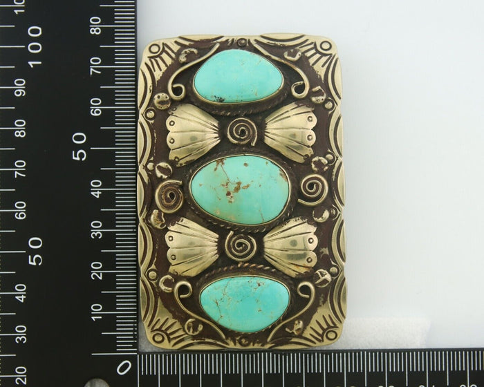 Navajo Belt Buckle .999 Nickel Handmade Artist Signed IJC 2.0x3.0 in C.1980's