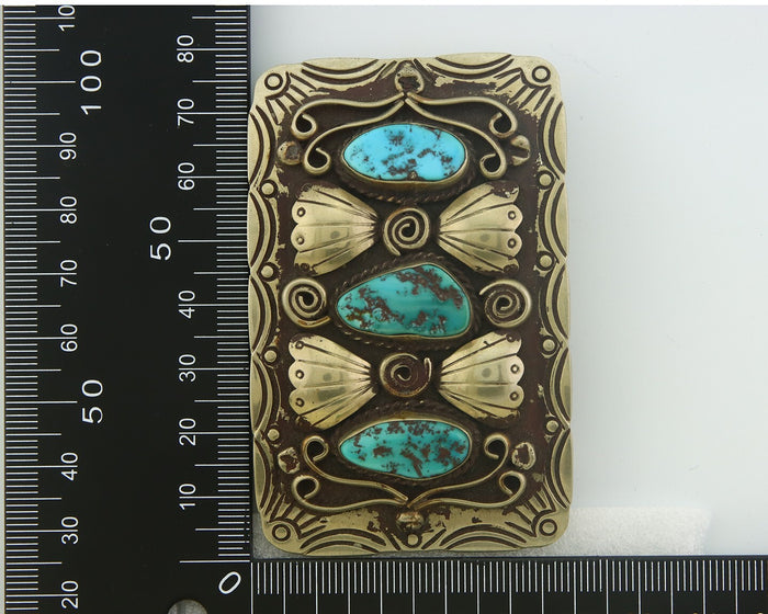 Navajo Belt Buckle .999 Nickel Handmade Artist Signed IJC 2.0x3.0 in C.1980's
