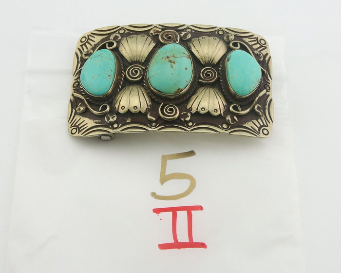 Navajo Belt Buckle .999 Nickel Handmade Artist Signed IJC 2.0x3.0 in C.1980's