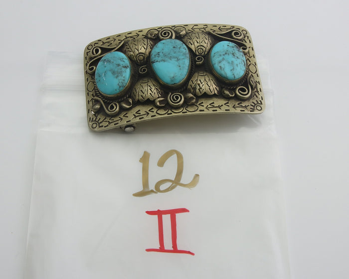 Navajo Belt Buckle .999 Nickel Handmade Artist Signed IJC 2.0x3.0 in C.1980's