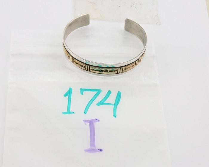 Navajo Bracelet 925 Silver & 12K Gold Cuff Artist Signed Randall Endito 80's