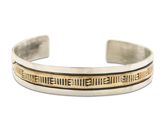 Navajo Bracelet 925 Silver & 12K Gold Cuff Artist Signed Randall Endito C.80's
