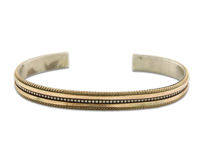 Navajo Bracelet 925 Silver & 12K Gold Cuff Artist Signed TAHE C.80's