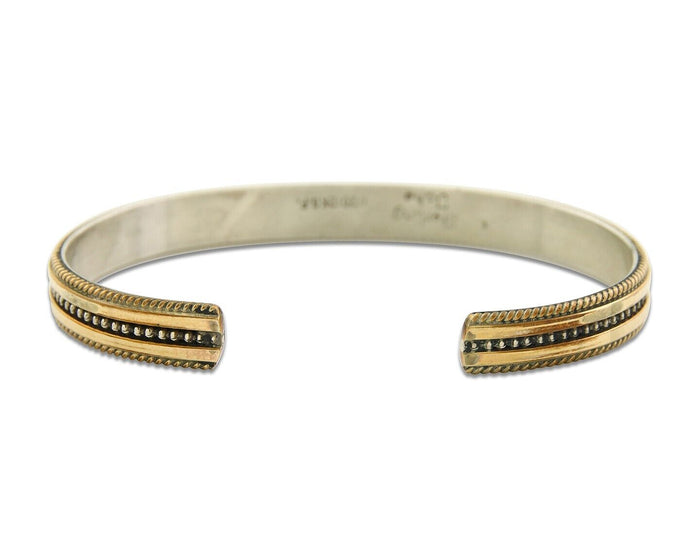 Navajo Bracelet 925 Silver & 12K Gold Cuff Artist Signed TAHE C.80's