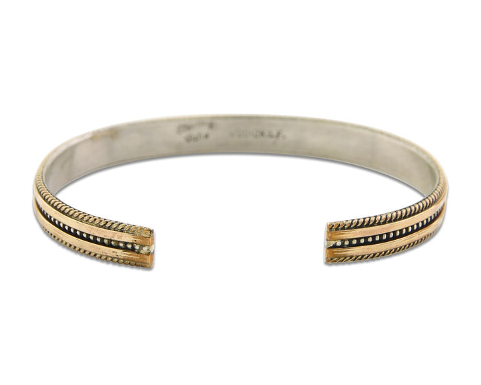 Navajo Bracelet 925 Silver & 12K Gold Cuff Artist Signed TAHE C.80's