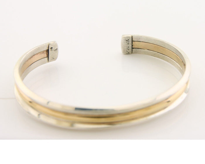 Navajo Bracelet 925 Silver & 12K Gold Cuff Artist Signed TAHE C.80's