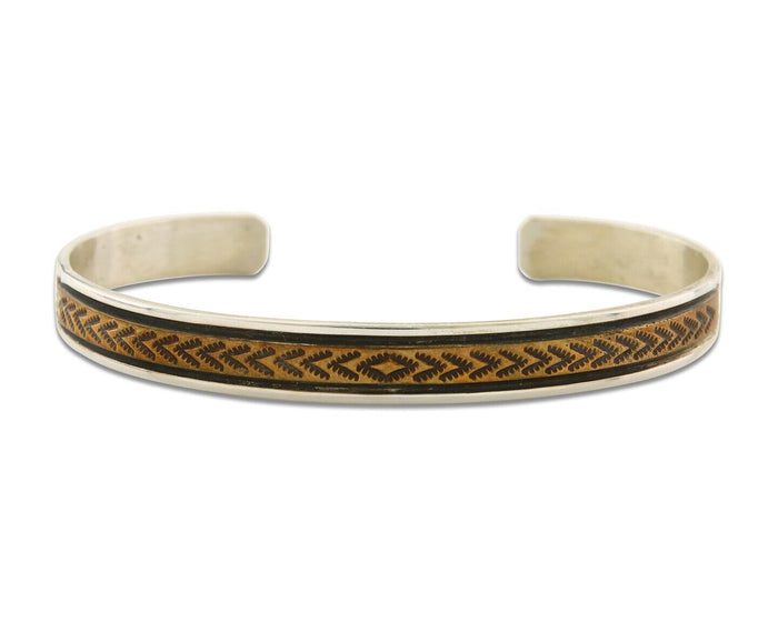 Navajo Bracelet 925 Silver & 12k Yellow Gold Filled Signed R C.80's