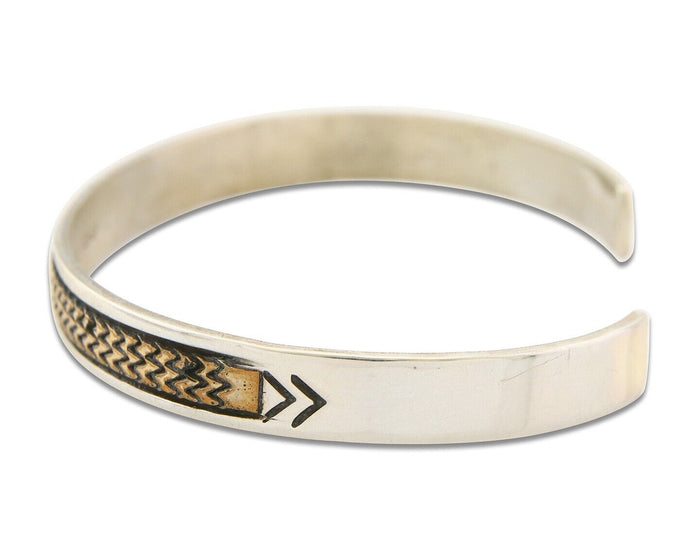 Navajo Bracelet 925 Silver & 12k Yellow Gold Filled Signed R C.80's