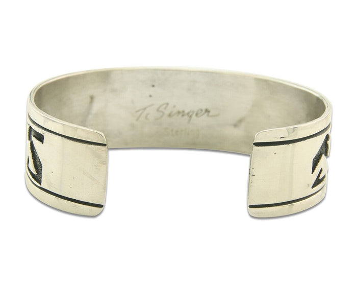 Navajo Bracelet 925 Silver Artist Signed Thomas Singer Cuff C.80's