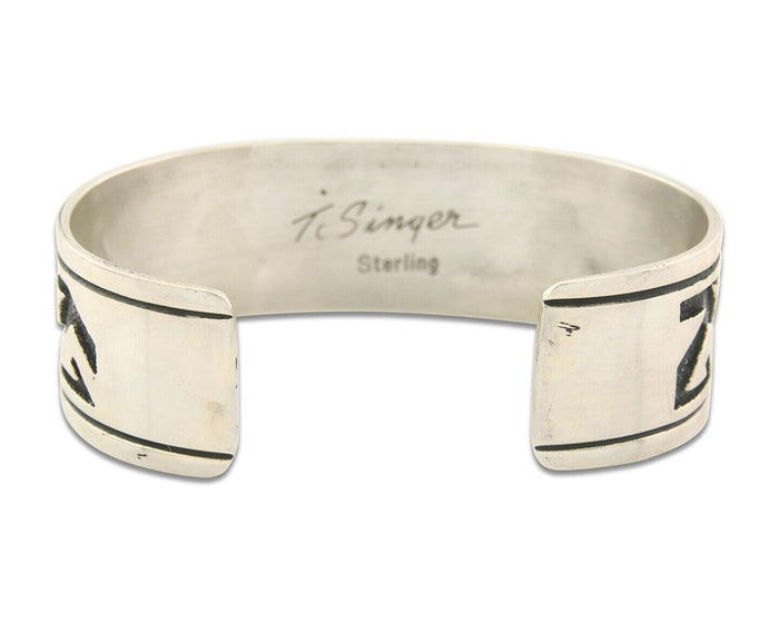 Navajo Bracelet 925 Silver Artist Signed Thomas Singer Cuff C.80's
