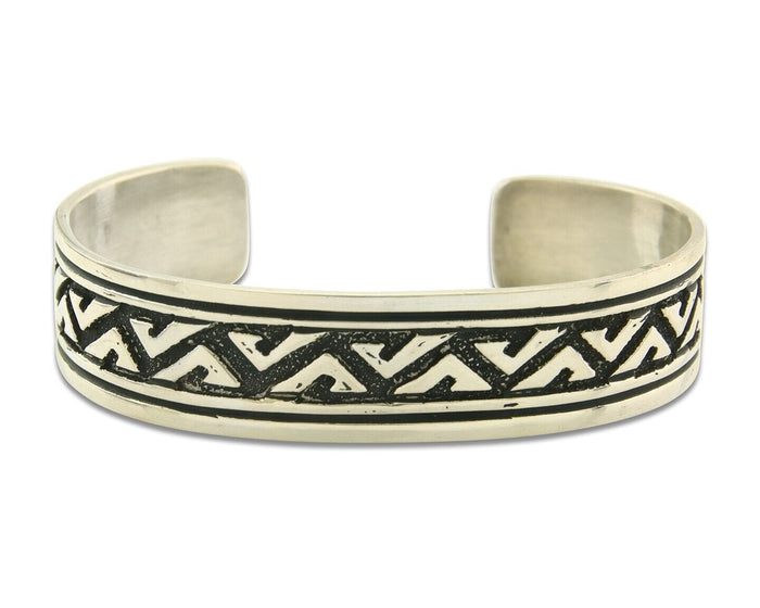 Navajo Bracelet 925 Silver Artist Signed Thomas Singer Cuff Made in the 1980's
