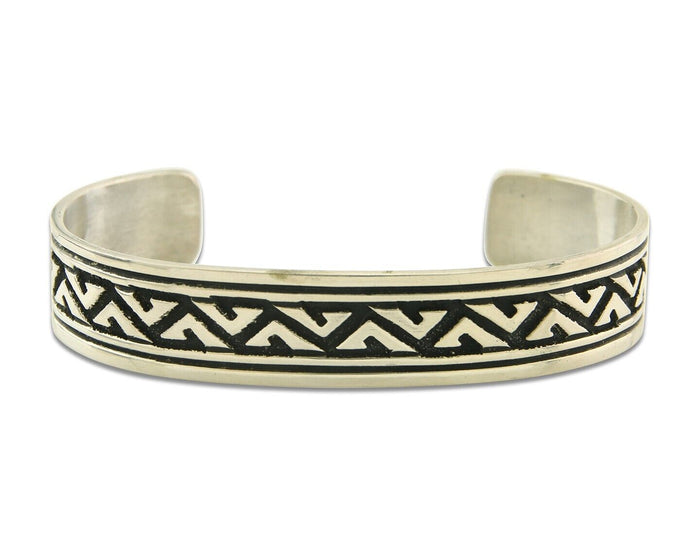 Navajo Bracelet 925 Silver Artist Signed Thomas Singer Cuff Made in the 1980's
