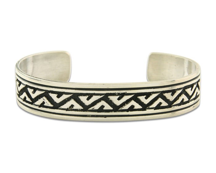 Navajo Bracelet 925 Silver Artist Signed Thomas Singer Cuff Made in the 1980's