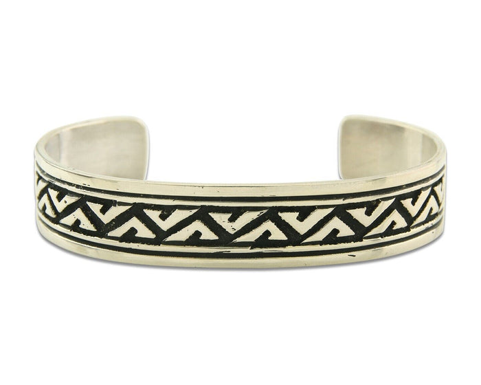 Navajo Bracelet 925 Silver Artist Signed Thomas Singer Cuff Made in the 1980's