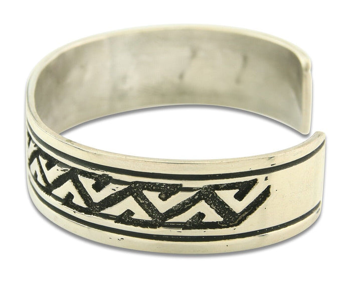 Navajo Bracelet 925 Silver Artist Signed Thomas Singer Cuff Made in the 1980's