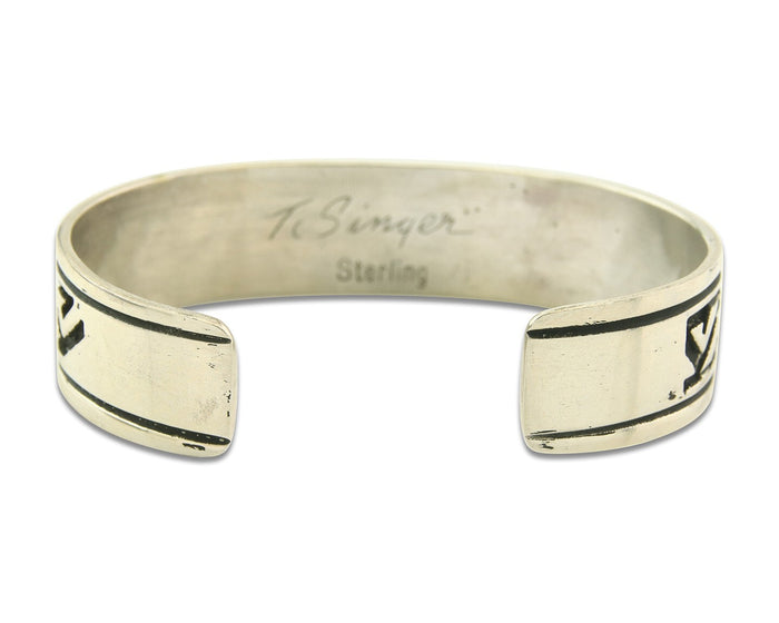 Navajo Bracelet 925 Silver Artist Signed Thomas Singer Cuff Made in the 1980's
