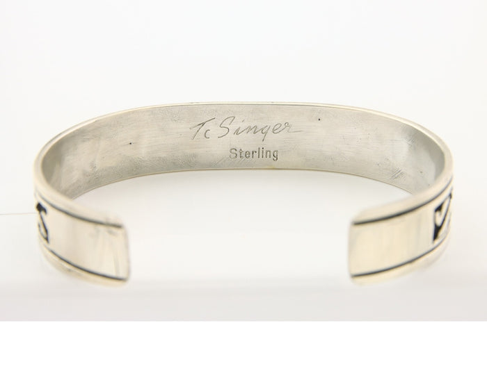 Navajo Bracelet 925 Silver Artist Signed Thomas Singer Cuff Made in the 1980's