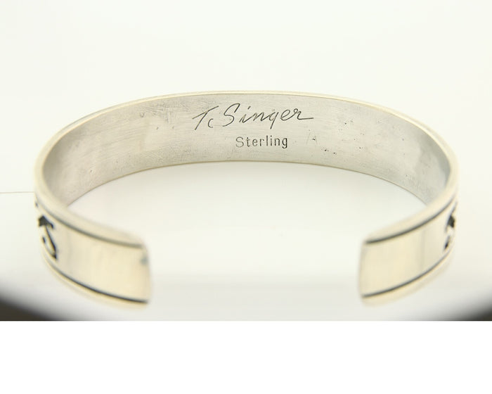 Navajo Bracelet 925 Silver Artist Signed Thomas Singer Cuff Made in the 1980's