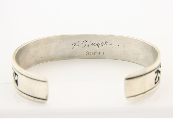 Navajo Bracelet 925 Silver Artist Signed Thomas Singer Cuff Made in the 1980's