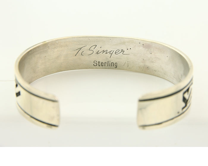 Navajo Bracelet 925 Silver Artist Signed Thomas Singer Cuff Made in the 1980's