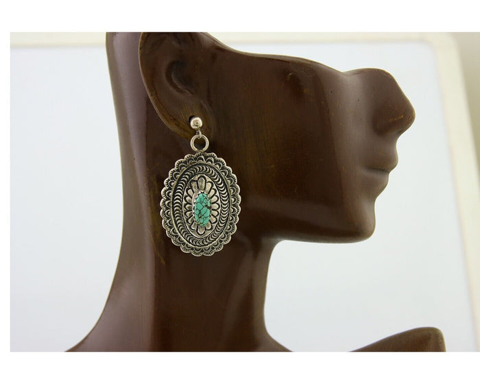 Navajo Bracelet 925 Silver Concho Hand Stamped Turquoise Native Artist C.80's