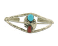 Navajo Bracelet 925 Silver Coral & Turquoise Cuff Signed Running Bear C.80's