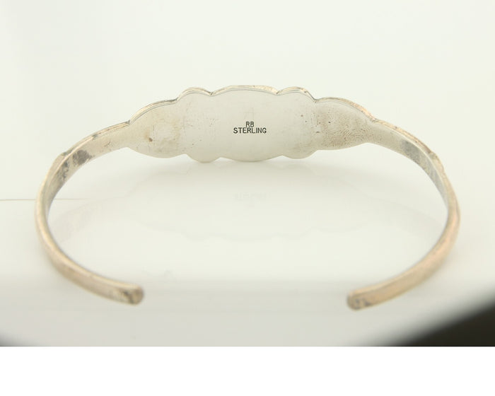 Navajo Bracelet 925 Silver Coral & Turquoise Cuff Signed Running Bear C.80's