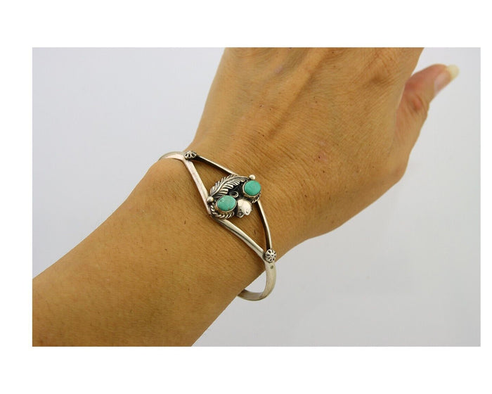 Navajo Bracelet 925 Silver Cuff Turquoise Handmade Native Artist C.80's