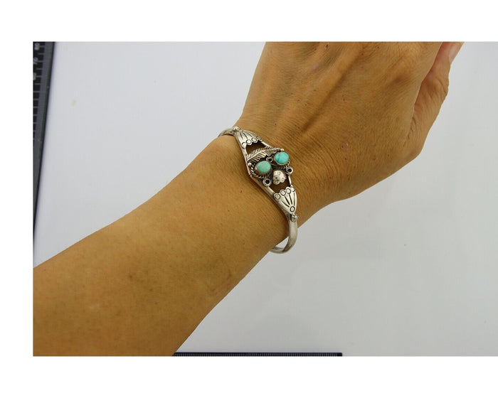 Navajo Bracelet 925 Silver Cuff Turquoise Handmade Native Artist C.80's