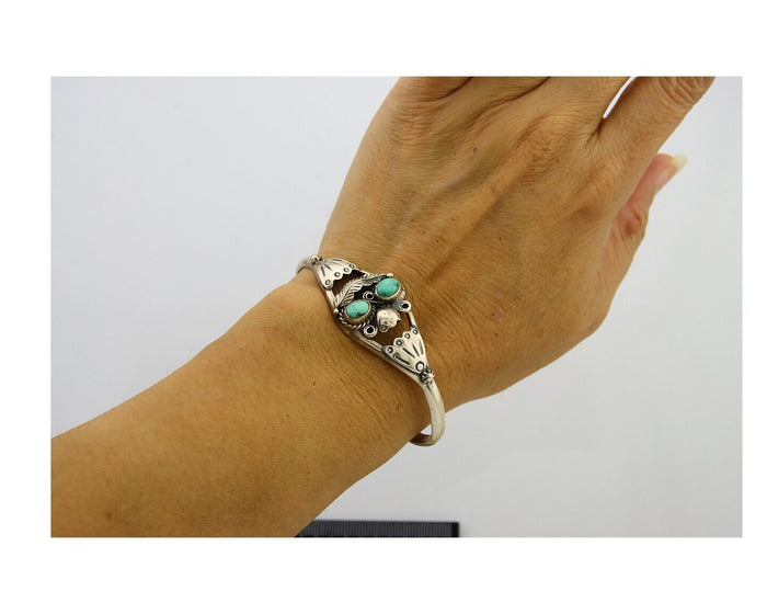 Navajo Bracelet 925 Silver Cuff Turquoise Handmade Native Artist C.80's