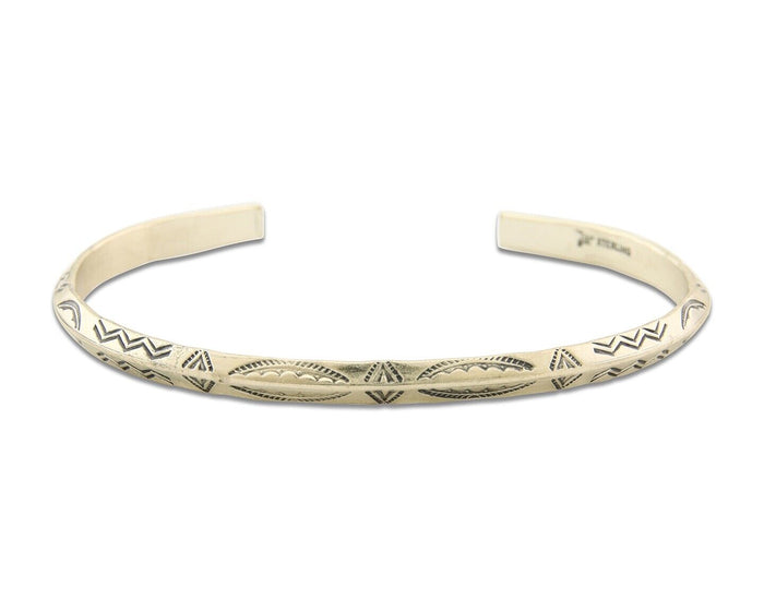 Navajo Bracelet 925 Silver Hand Stamped Triangle Signed Arrow & Signpost C.80's