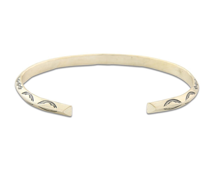 Navajo Bracelet 925 Silver Hand Stamped Triangle Signed Arrow & Signpost C.80's