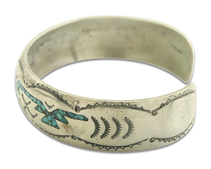 Navajo Bracelet 925 Silver Inlaid Turquoise Cuff Artist Signed NAKAI C.80's