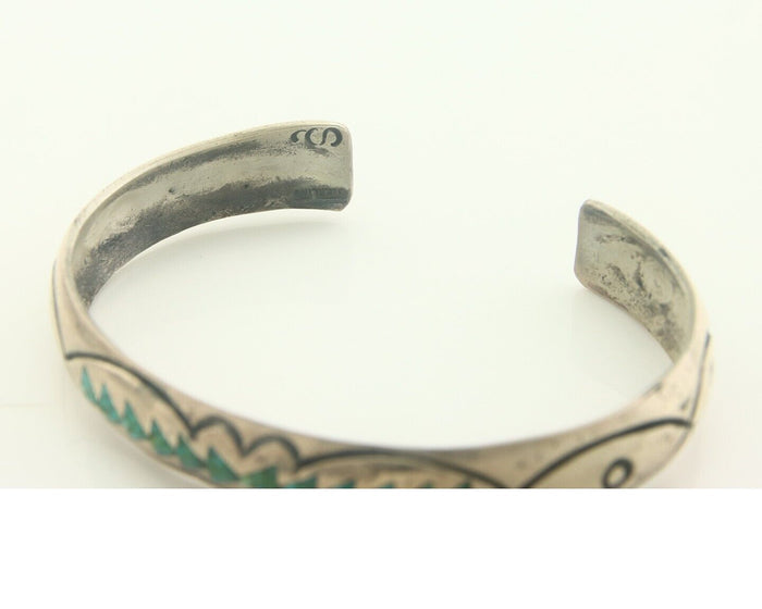 Navajo Bracelet 925 Silver Inlaid Turquoise Cuff Artist Signed Stanley Bain C.80