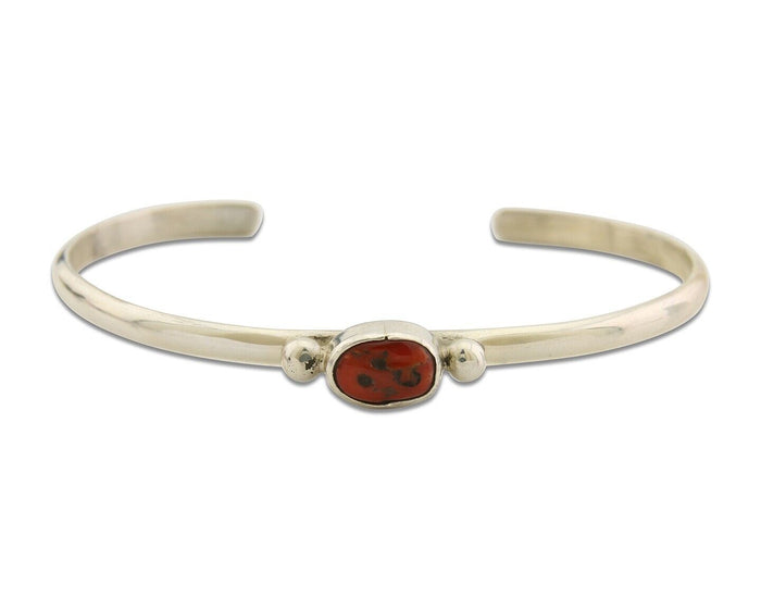 Navajo Bracelet .925 Silver Mediterranean Red Coral Cuff Native Artist C.80's