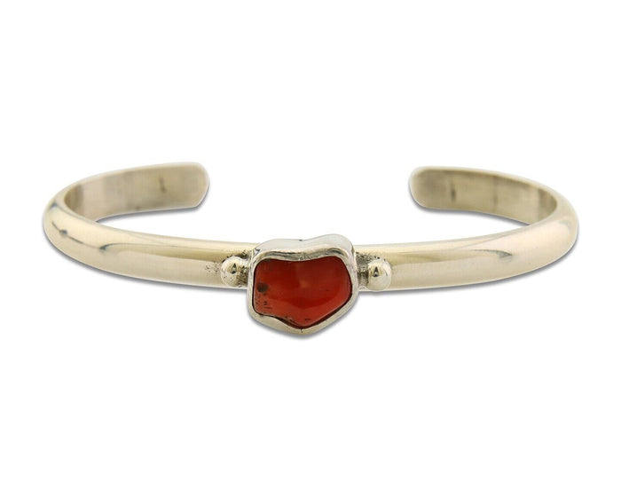 Navajo Bracelet .925 Silver Mediterranean Red Coral Cuff Native Artist C.80's