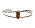 Navajo Bracelet .925 Silver Mediterranean Red Coral Cuff Native Artist C.80's