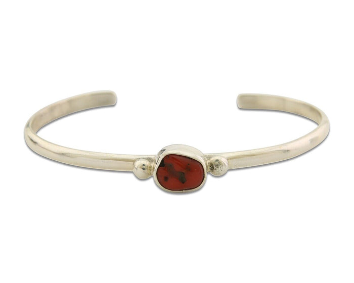 Navajo Bracelet .925 Silver Mediterranean Red Coral Cuff Native Artist C.80's