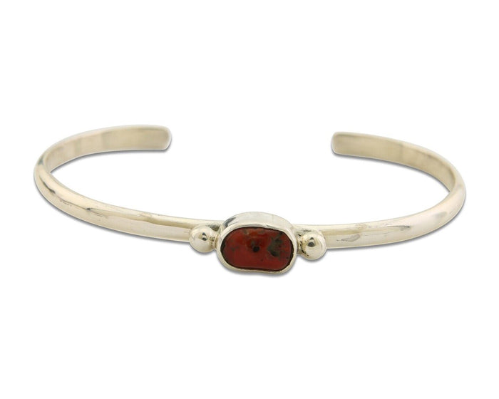 Navajo Bracelet .925 Silver Mediterranean Red Coral Cuff Native Artist C.80's