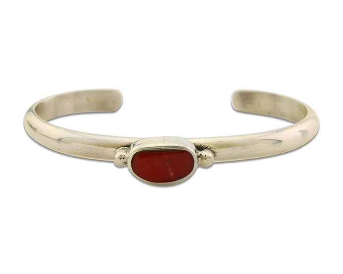 Navajo Bracelet .925 Silver Mediterranean Red Coral Cuff Native Artist C.80's