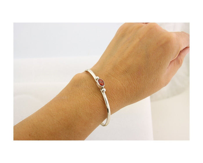 Navajo Bracelet .925 Silver Mediterranean Red Coral Cuff Native Artist C.80's