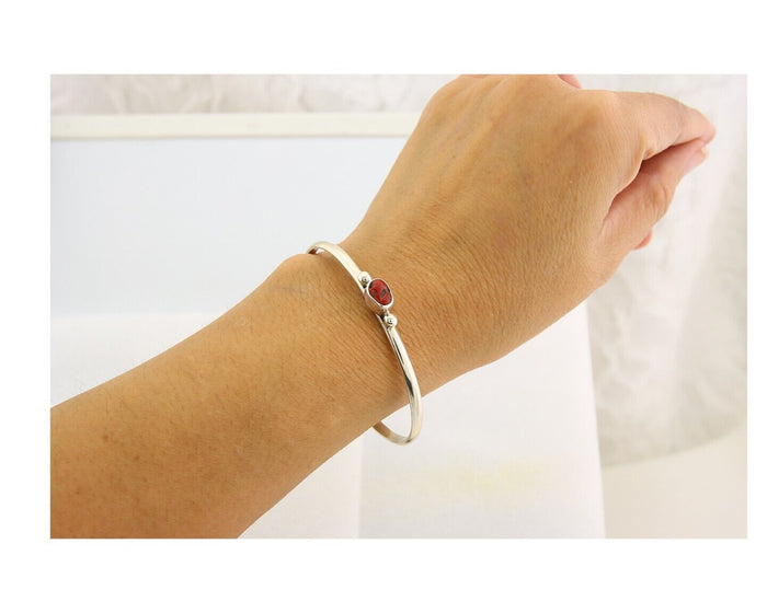 Navajo Bracelet .925 Silver Mediterranean Red Coral Cuff Native Artist C.80's